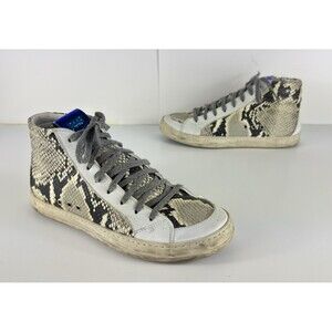P448 Womens Skate High Top Sneaker EU 37 US 6.5 White Snakeskin Shoe Lace Up